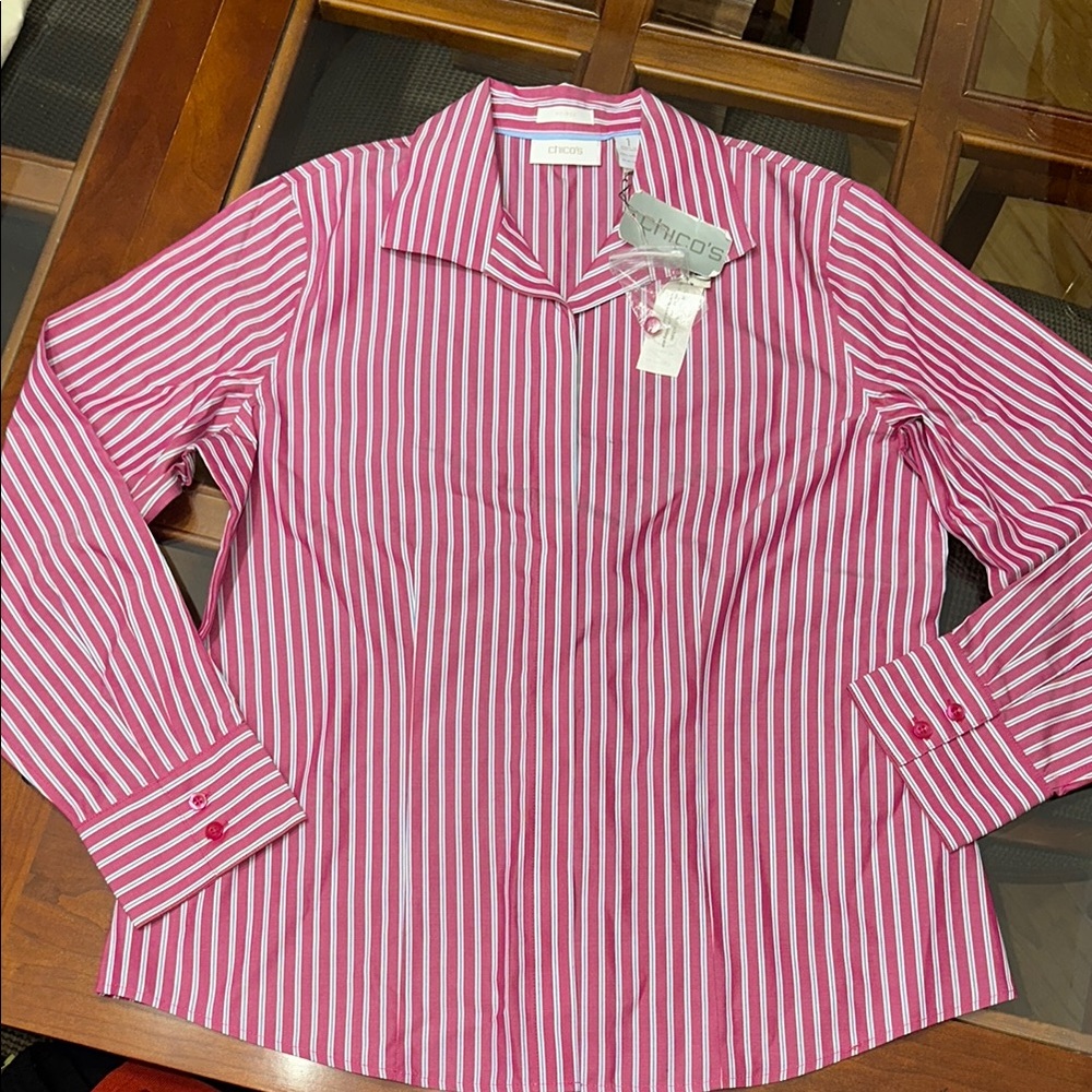 Chico's Helaina II SoHo stripe in Wild Fuschia stripe Button-Up Shirt